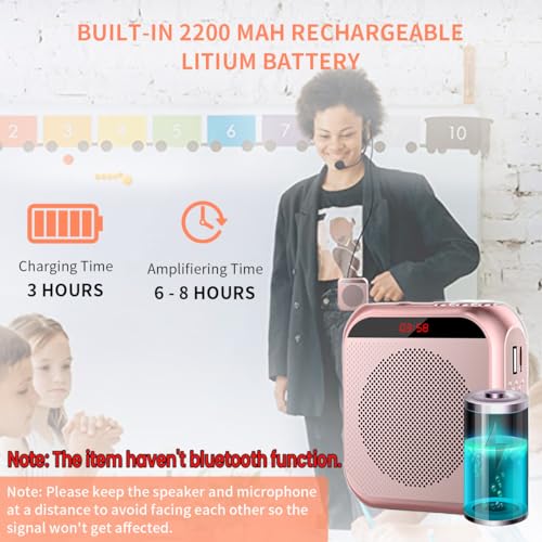 ZORBES® Portable Mini Voice Amplifier 10W 2200mAh Rechargeable PA System Speaker for Teachers Singing Coaches Training Presentation Tour Guide Pink 2 PCS ZORBES® Portable Mini Voice Amplifier 10W 2200mAh Rechargeable PA System Speaker for Teachers Singing Coaches Training Presentation Tour Guide Pink 2 PCS